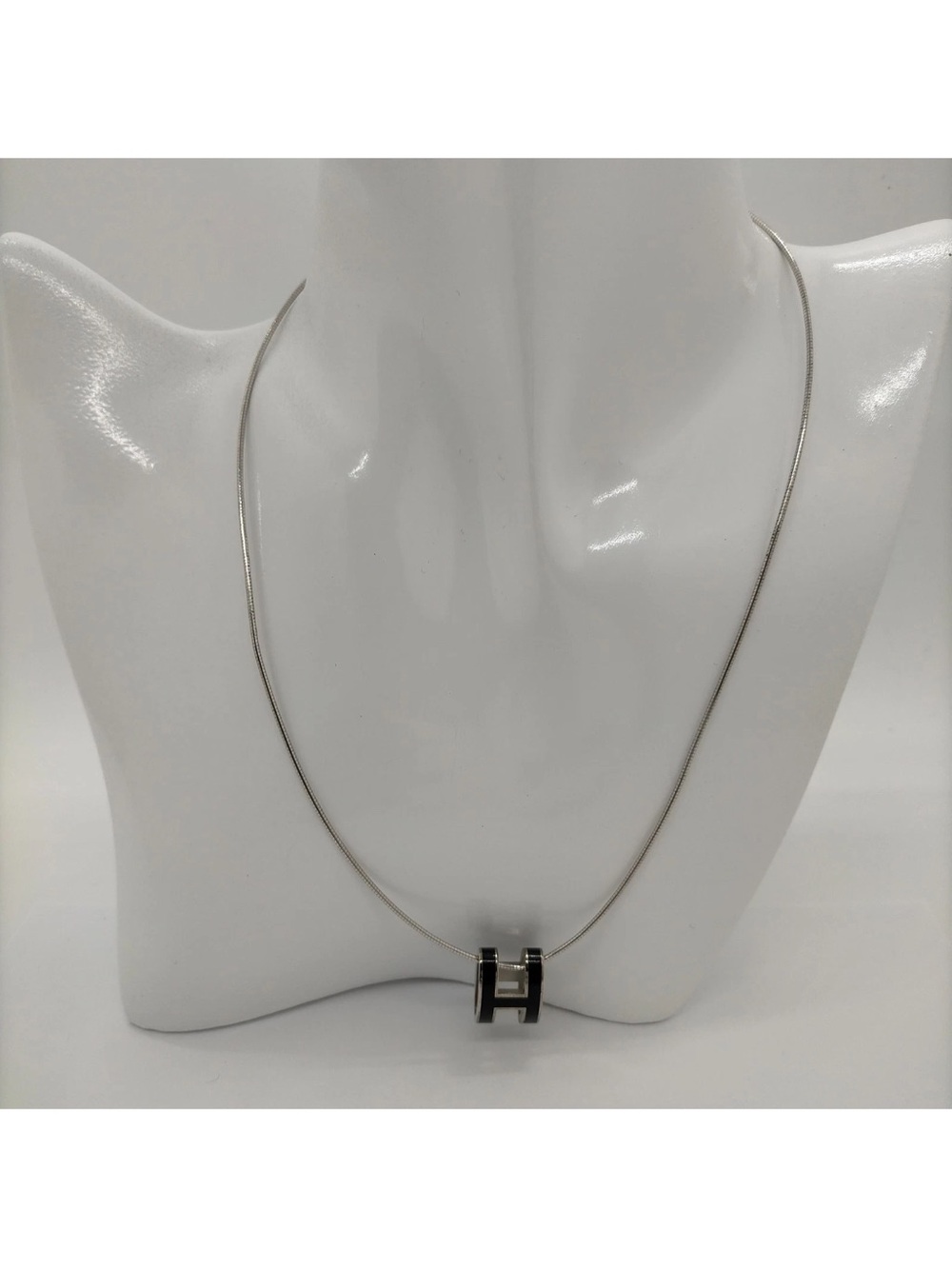 Hermès Pop H Black & Silver Pendant Necklace Lacquer Palladium Tone 925 Chain